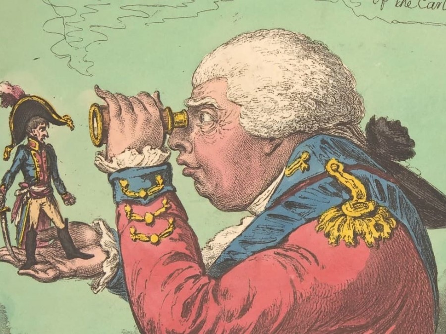Drawing of man with telescope
