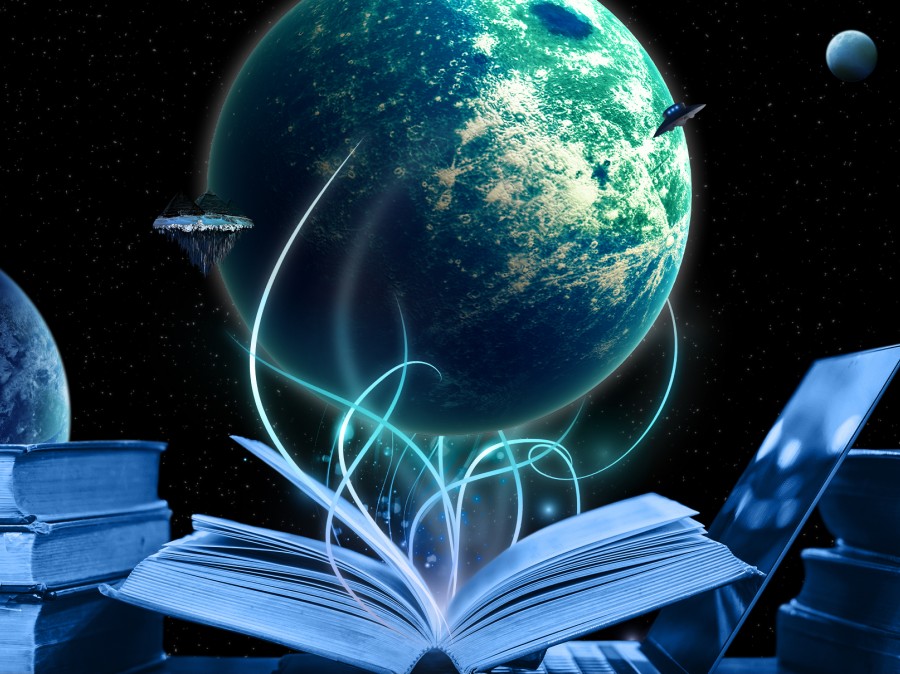 Artwork depicting an Earth-like plance with etheral wisps emitting from an open book