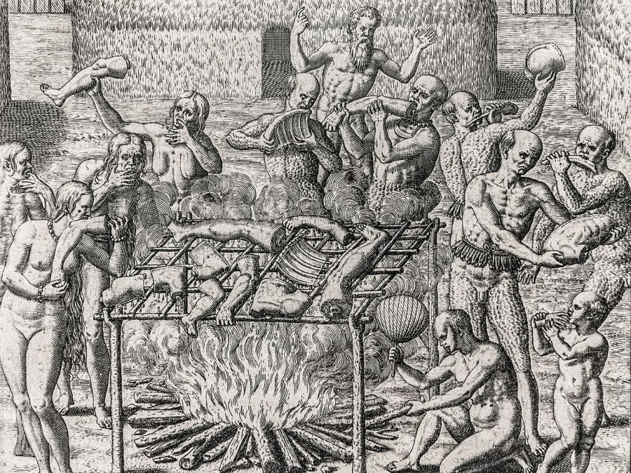 engraving of cannibal scene
