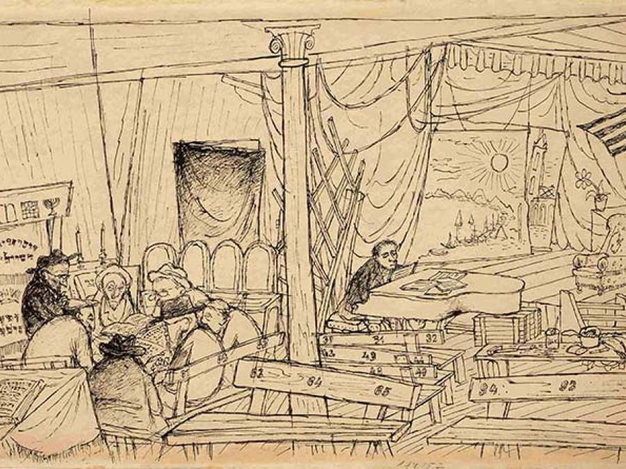 Sketch from Holocaust survivor of a makeshift performance area