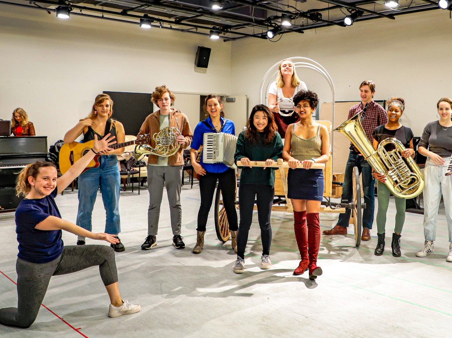 Performers in a group for the Mother Courage event