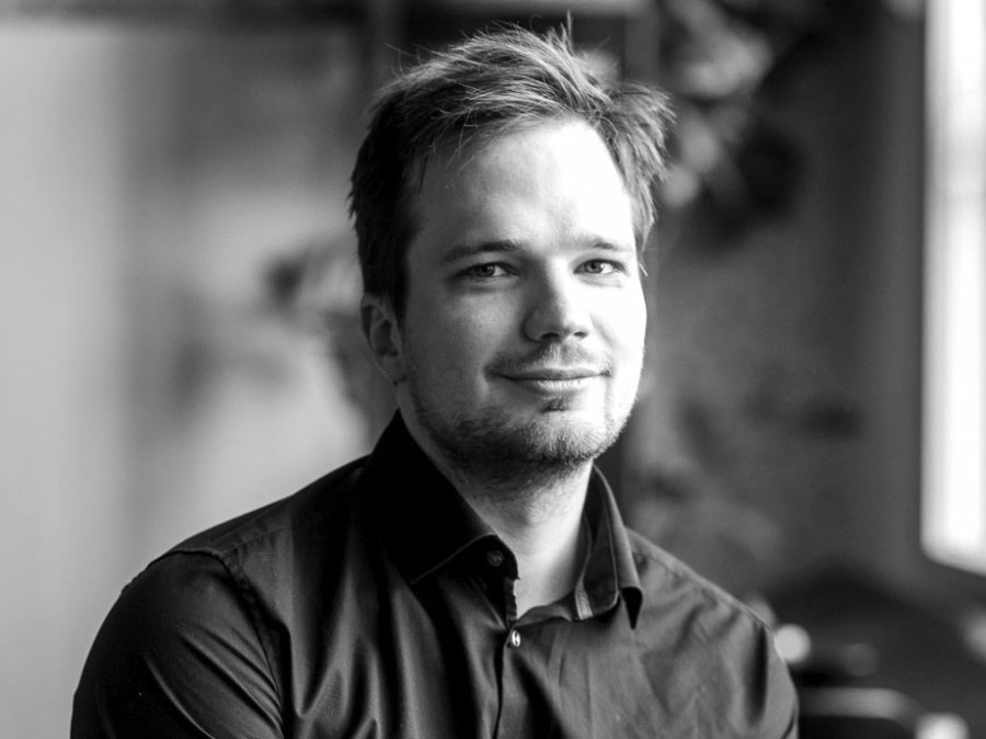 male student profile in black and white