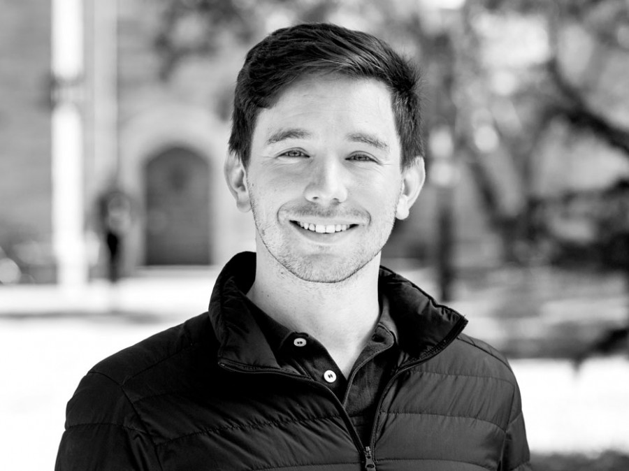 Princeton Graduate student in front of campus building