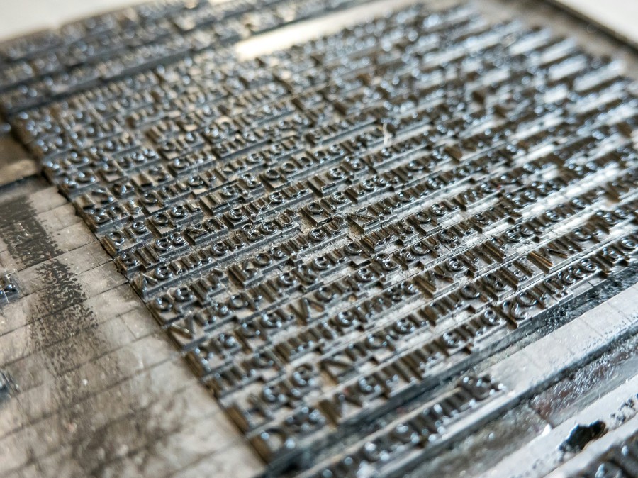 Letterset metal type arranged for prepress printing