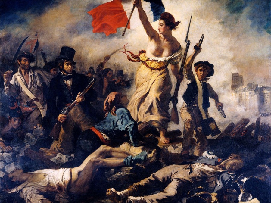 Painting of French Revolution with woman representing France holding French flag