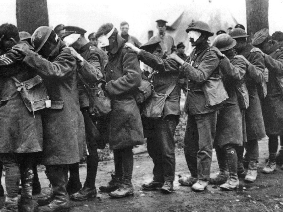 Line of people in mourning