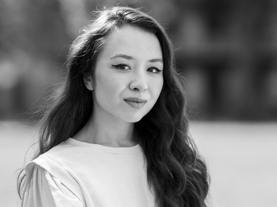 Outdoor portrait of Katya in black and white