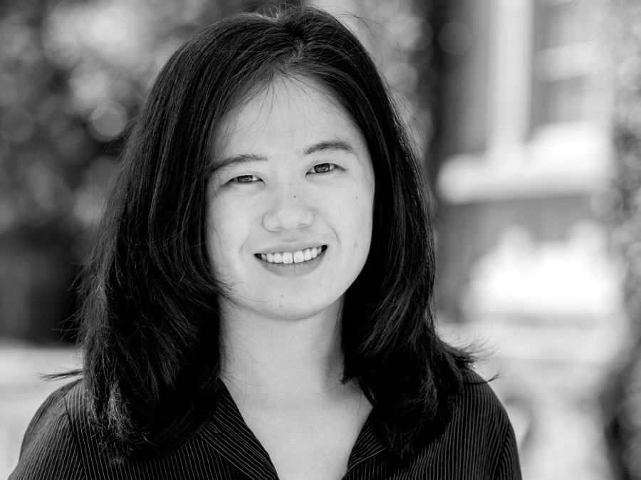 Portrait of Tina Zhang with campus in background