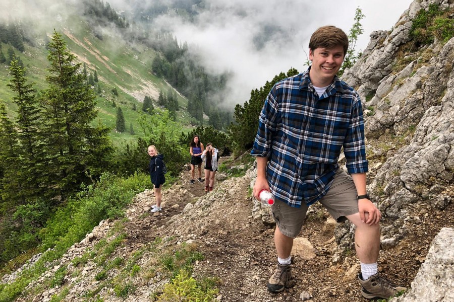 Students hiking in the mountains