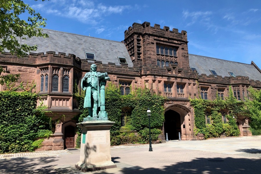 Statue of Witherspoon in front of East Pyne building, eastern face.