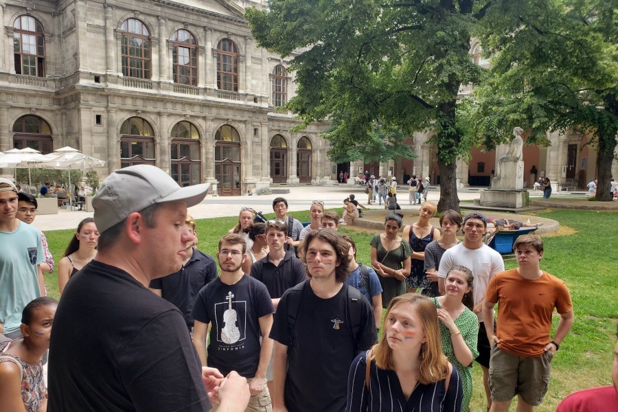 Princeton students gathered on tour of University of Vienna