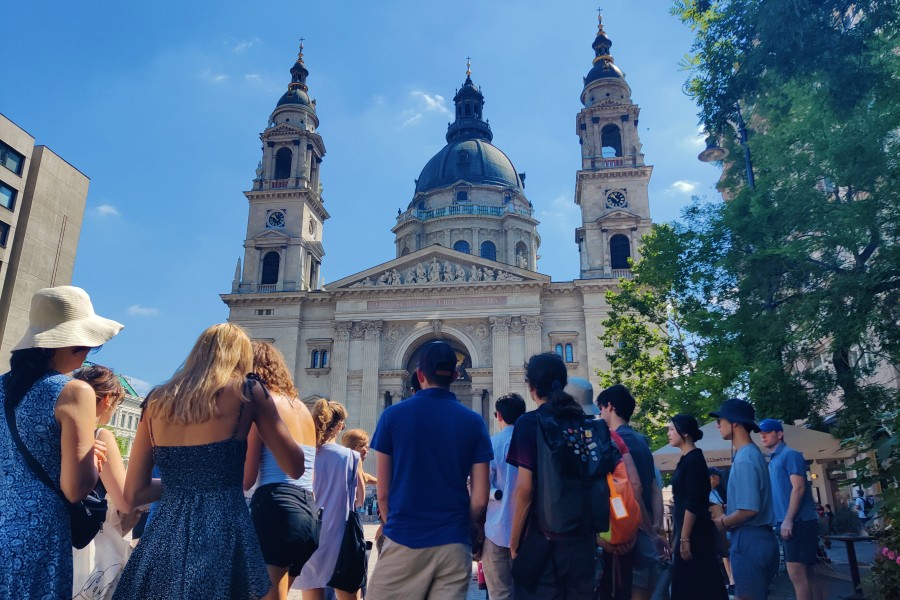 Crowd admiring local structures