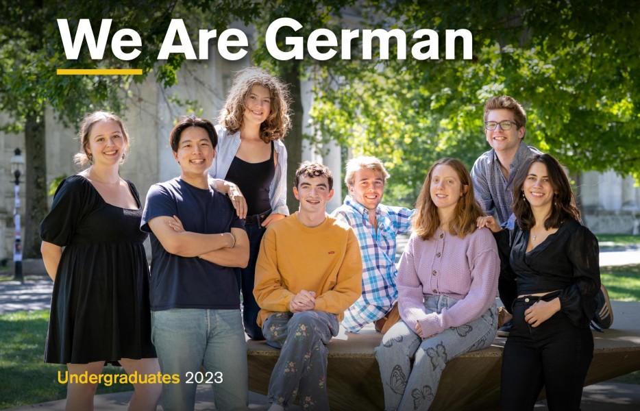 German princeton undergraduate students outside in a smiling group pose