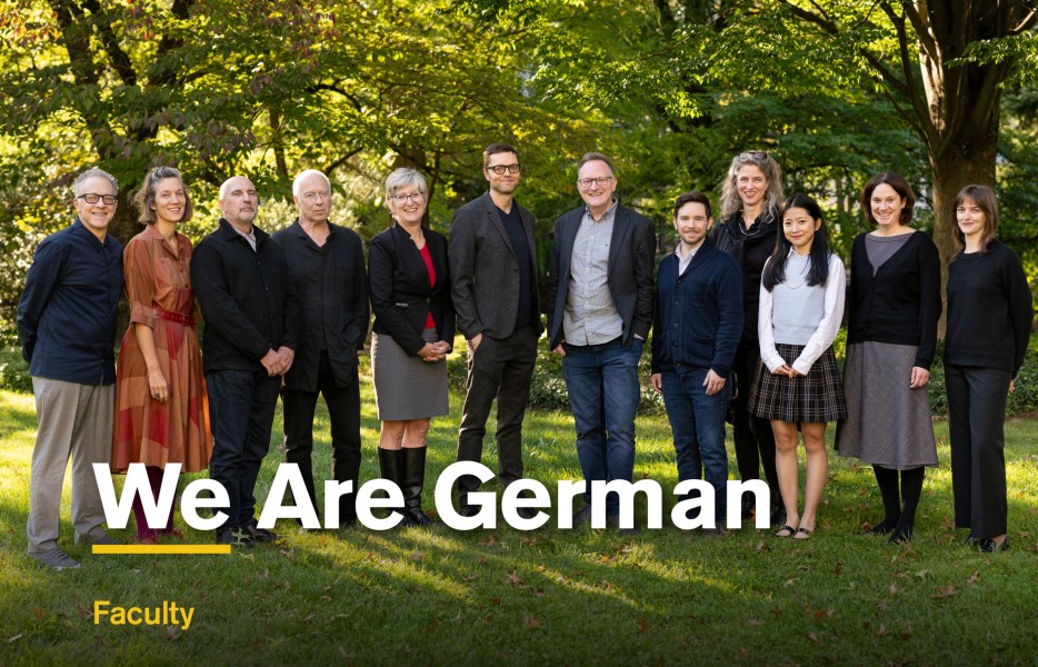 We are German of group of German Dept faculty standing together outdoors